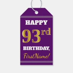 Etiqueta Para Presente Roxo, Faux Dourado 93º Aniversário + Nome Person