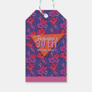 Etiqueta Para Presente Roxo Floral Tropical de Aniversário