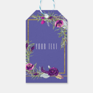 Etiqueta Para Presente Roxo Ultra Violeta e Dourado Floral Boêmio Favorit