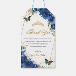 Etiqueta Para Presente Royal Blue Floral Butterflies Quinceañera Birthda
