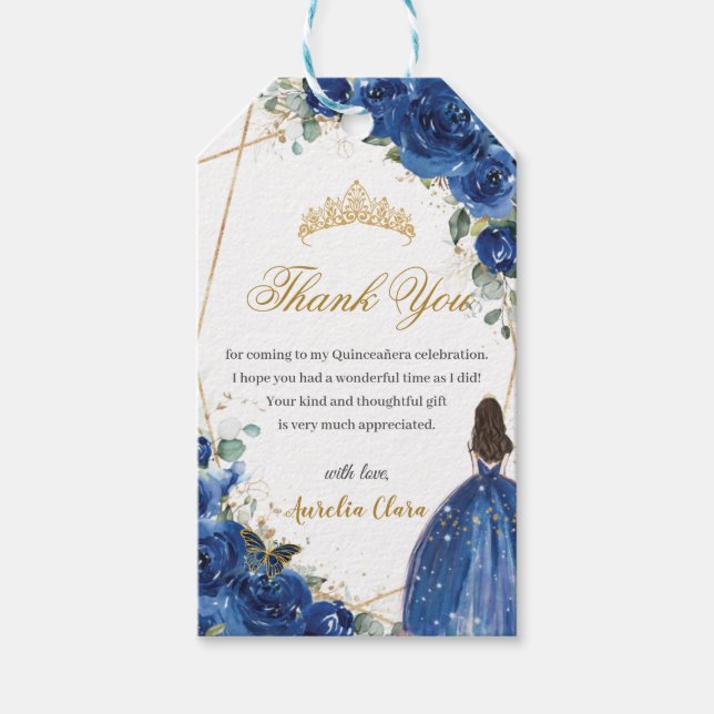 Etiqueta Para Presente Royal Blue Floral Princesa Quinceañera Birthday (Frente)
