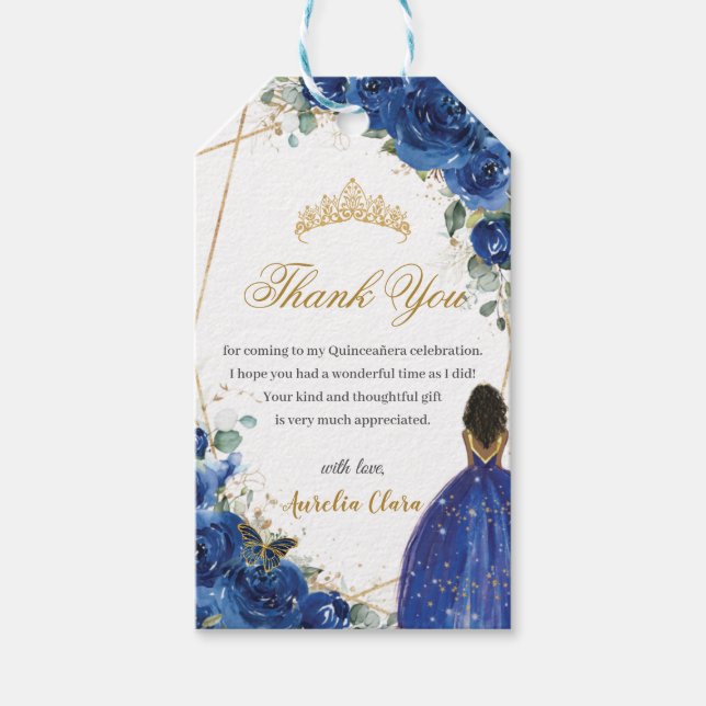 Etiqueta Para Presente Royal Blue Floral Princesa Quinceañera Birthday (Frente)