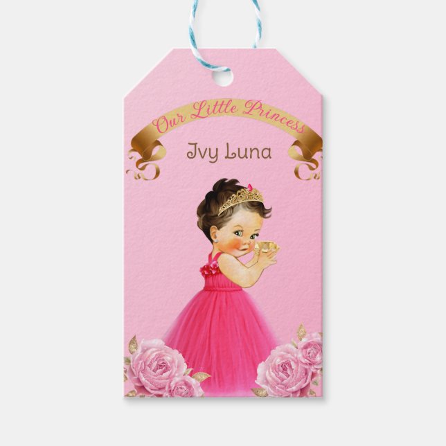 Etiqueta Para Presente Royal Princess Castle - Carruagem Rosa Dourada (Frente)