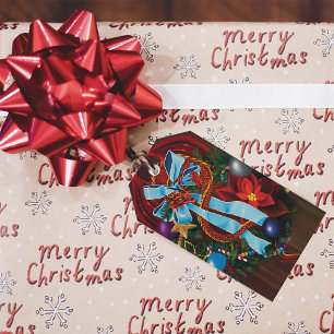 Etiqueta Para Presente Rua de Natal do Dragão Vermelho