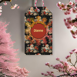 Etiqueta Para Presente Rua Nicholas Christmas Poinsettia Flowers Black