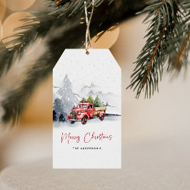 Etiqueta Para Presente Rush Watercolor Red Truck no inverno