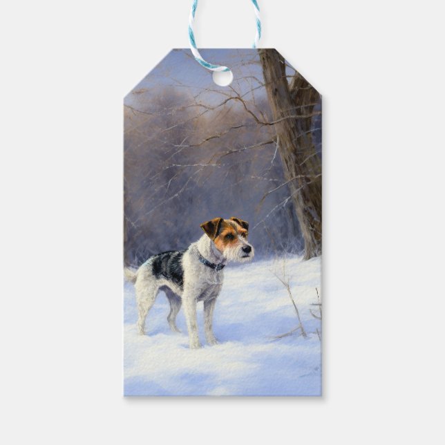 Etiqueta Para Presente Russell Terrier Deixe Nevar Natal (Frente)
