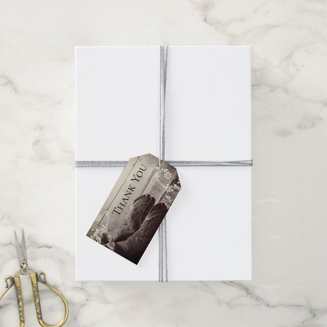 Etiqueta Para Presente Russo Cowboy Boots Western Quinceañera Obrigado (Com cordão)