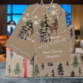 Etiqueta Para Presente Russo Kraft Winter Woodland Stag Feliz Natal