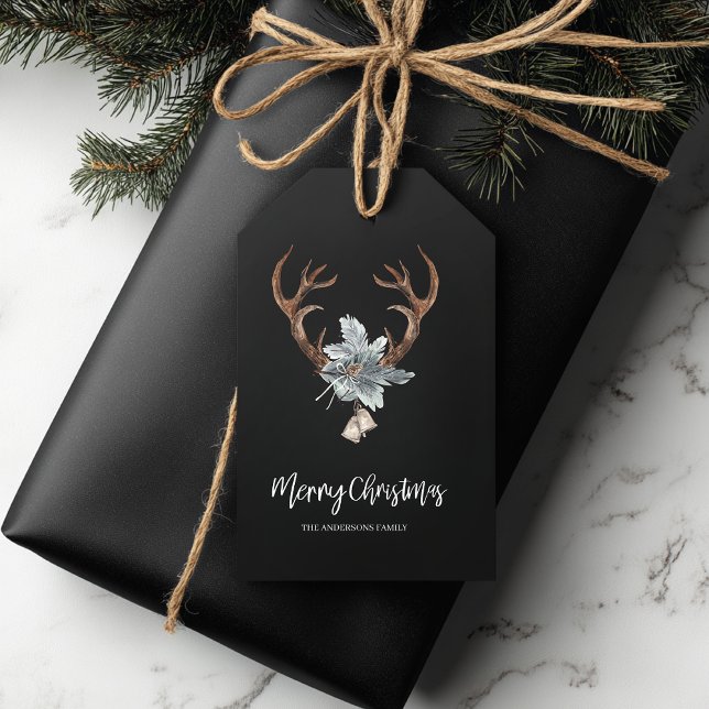 Etiqueta Para Presente Rustic Antler & Foliage Christmas (Criador carregado)