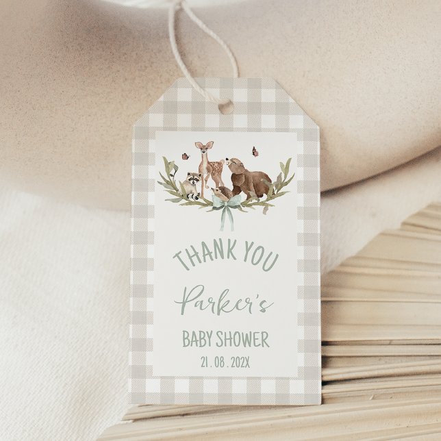 Etiqueta Para Presente Rustic Beige Woodland Baby Shower  (Gender Neutral Woodland Baby Shower Thank you Tag, Woodland Animals Baby Shower Thank You Gift Tag,)