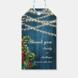 Etiqueta Para Presente Rustic Blue Wood Luz Natal Favor de Casamento