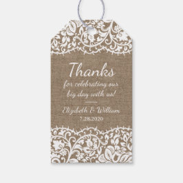 Etiqueta Para Presente Rustic Burlap & Vintage Lace Casamento Obrigado