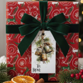Etiqueta Para Presente Rustic Christmas Bell Pine Gift Tag