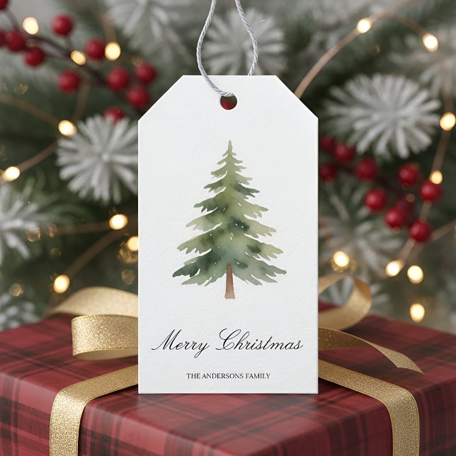 Etiqueta Para Presente Rustic Christmas Green Tree | Merry Christmas Gift (Criador carregado)