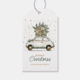 Etiqueta Para Presente Rustic Christmas Santa Car Watercolor