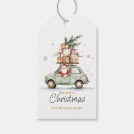 Etiqueta Para Presente Rustic Christmas Santa Car Watercolor