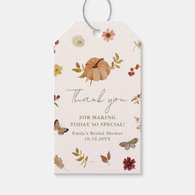 Etiqueta Para Presente Rustic Fall Pumpkin Floral Bridal Shower Thank You (Frente)