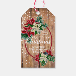 Etiqueta Para Presente Rustic Felry Christmas Poinsettia Floral