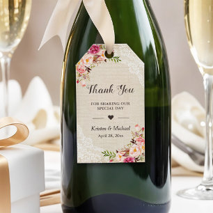 Etiqueta Para Presente Rustic Floral Burlap Lace Casamento Favor Obrigado