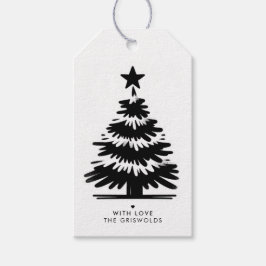 Etiqueta Para Presente Rustic Grunge Black & White Merry Christmas Tree