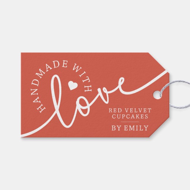 Etiqueta Para Presente Rustic Handmade with Love Script Heart Beled (Frente (horizontal))