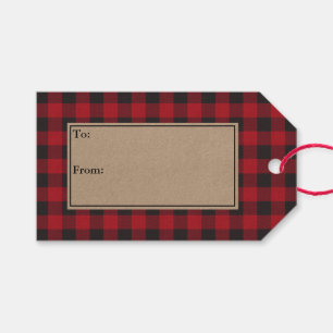 Etiqueta Para Presente Rustic Holiday Red Buffalo Xadrez Kraft