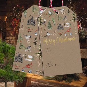 Etiqueta Para Presente Rustic Kraft All Woodland Winter Birds