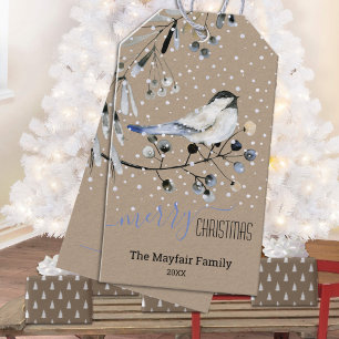 Etiqueta Para Presente Rustic Kraft Chickadee Bird Snow Felry Natal
