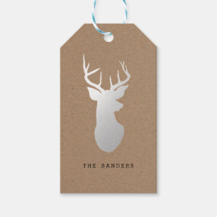 Etiqueta Para Presente Rustic Kraft Paper Silver Reindeer de Natal