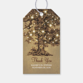 Etiqueta Para Presente Rustic Old Tree & String Lights Casamento Obrigado