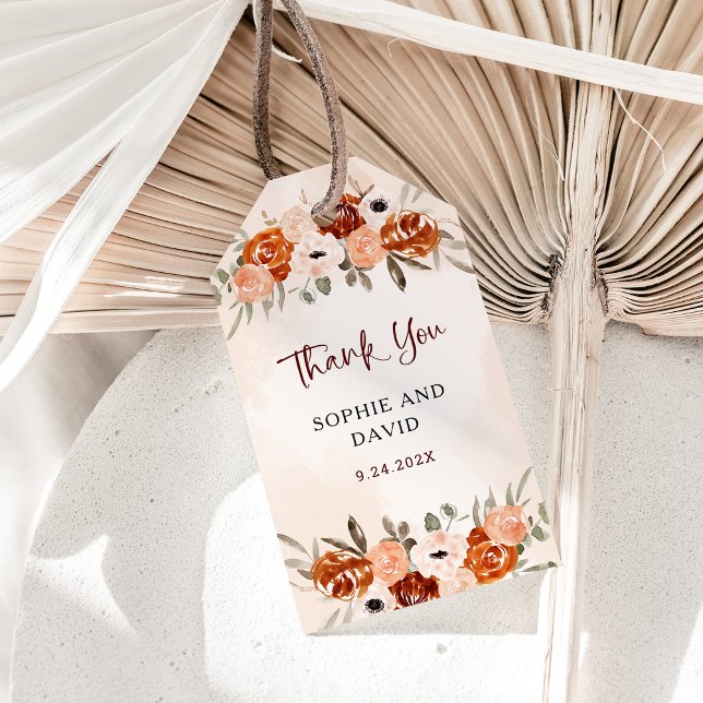 Etiqueta Para Presente Rustic Orange Boho | Casamento com Blush Watercolo (Criador carregado)