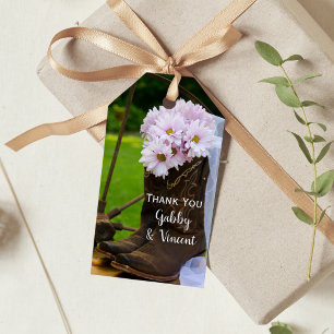 Etiqueta Para Presente Rustic Pink Daisies Cowboy Boots Casamento Tag Fav