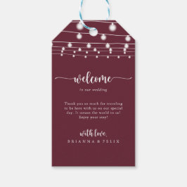 Etiqueta Para Presente Rustic String Lights Burgundy Wedding Welcome