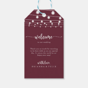 Etiqueta Para Presente Rustic String Lights Burgundy Wedding Welcome