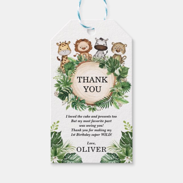 Etiqueta Para Presente Rustic Tropical Jungle Wille Animal Boys Aniversár (Frente)