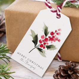 Etiqueta Para Presente Rustic Watercolor Holly Berry Christmas Gift Tags