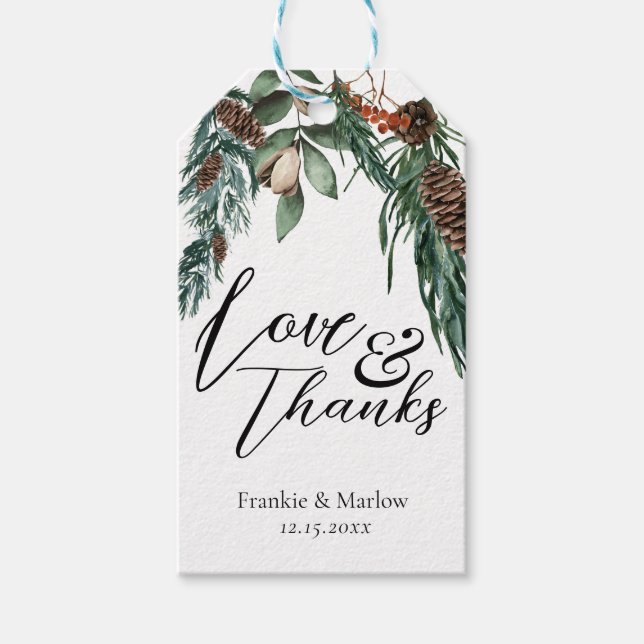 Etiqueta Para Presente Rustic Winter Greenery Pine Cone Berries Floral (Frente)