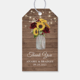 Etiqueta Para Presente Rustic Wood Sunflower Burgundy Mason Jar Wedding