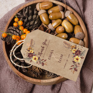Etiqueta Para Presente Rustic Yellow & Burgundy Fall Floral Casamento Fav
