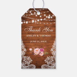Etiqueta Para Presente Rústico Casamento de Madeira Lace Rosa Floral Obri