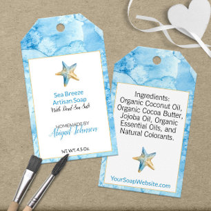 Etiqueta Para Presente Sabão do Tema de Praia do Starfish, com Cor da Águ
