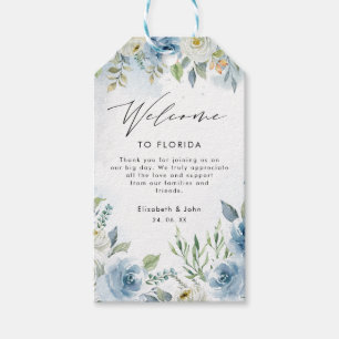 Etiqueta Para Presente Saco de Boas-vindas Floral de Cor Azul e Branca