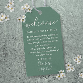 Etiqueta Para Presente Saco de cesta de boas-vindas de casamento verde Eu