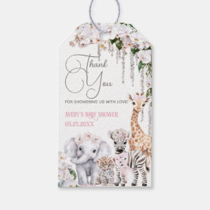 Etiqueta Para Presente Safari Animal Tropical Flor, Chá de fraldas Rosa