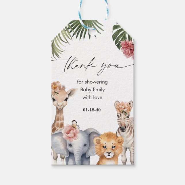 Etiqueta Para Presente Safari baby Animals Baby Girl Shower Thank  (Frente)