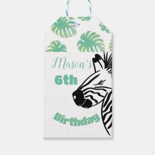 Etiqueta Para Presente Safari Zebra Desenhou Aniversário do Partido Verde