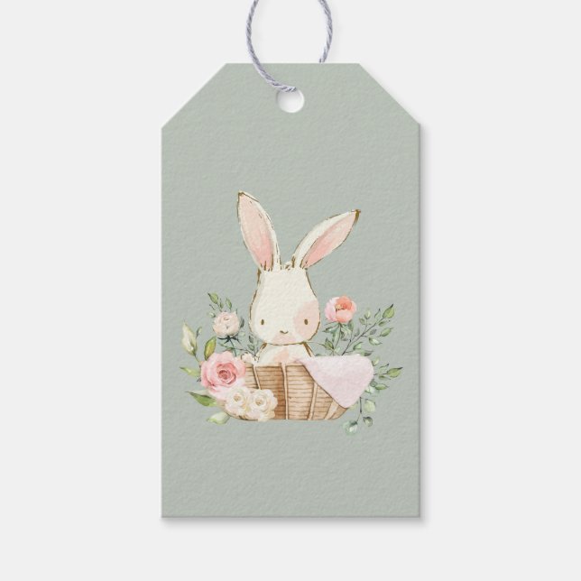 Etiqueta Para Presente Sage Green Baby Bunny Chá de fraldas (Frente)