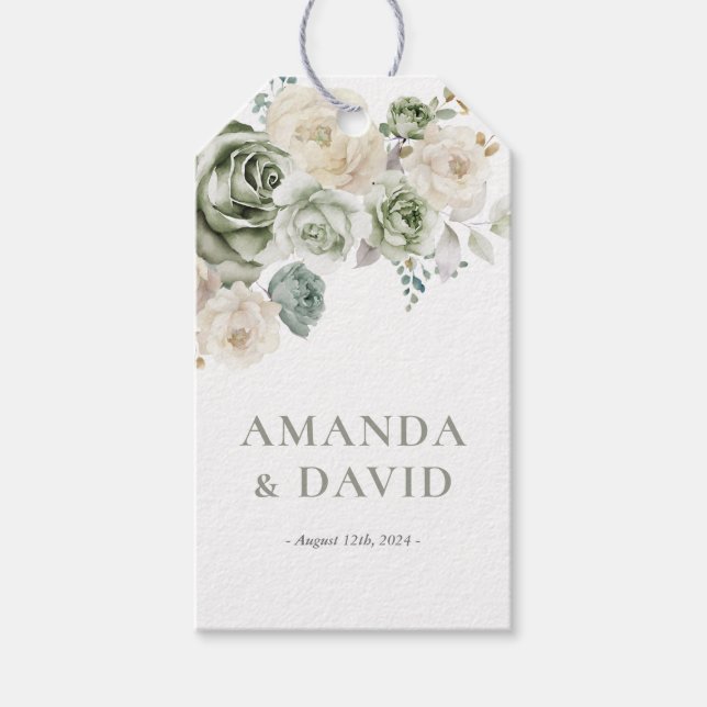 Etiqueta Para Presente Sage Green Botanical Elegant Wedding (Frente)
