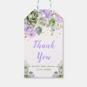 Etiqueta Para Presente Sage Green e Purple Floral Chá de fraldas Obrigado